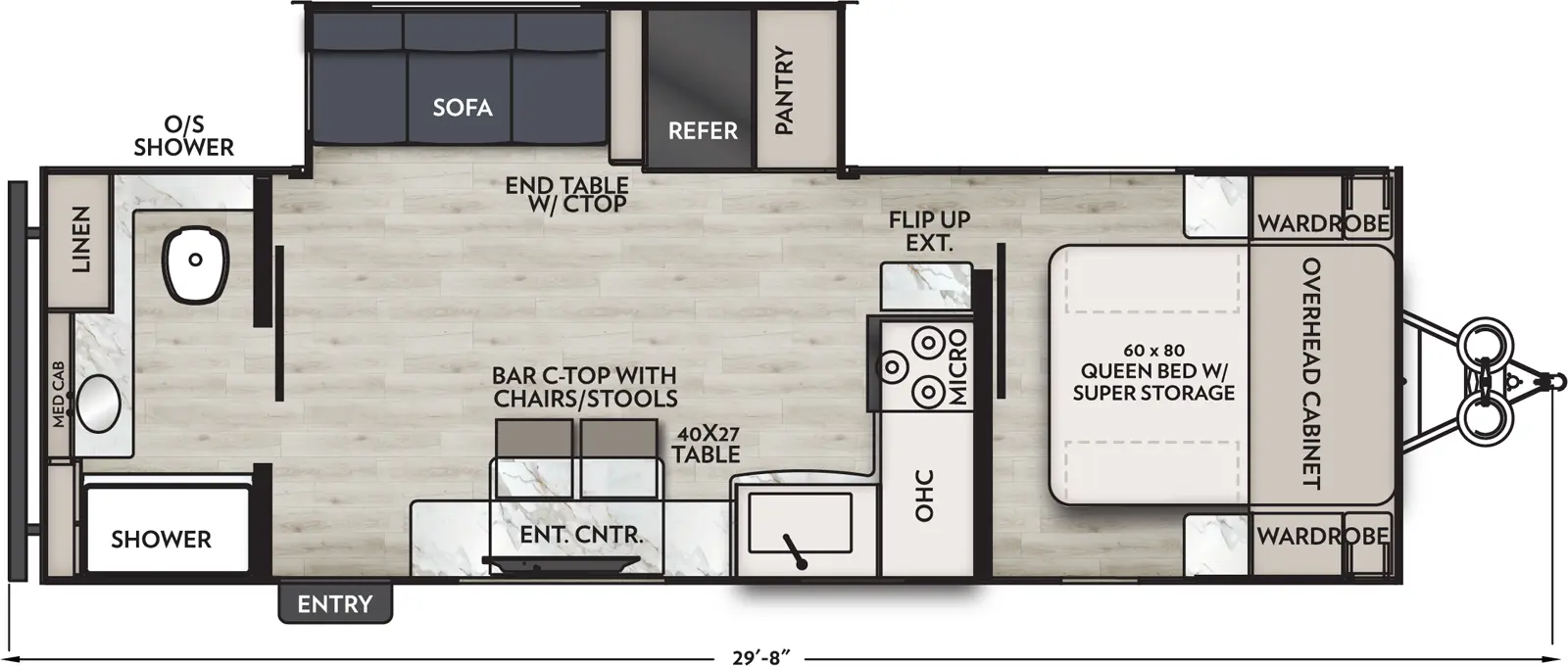 The Apex Ultra-Lite 244RBS floorplan has one entry and one slide out. Exterior features include: fiberglass exterior. Interiors features include: front bedroom and rear bathroom.
